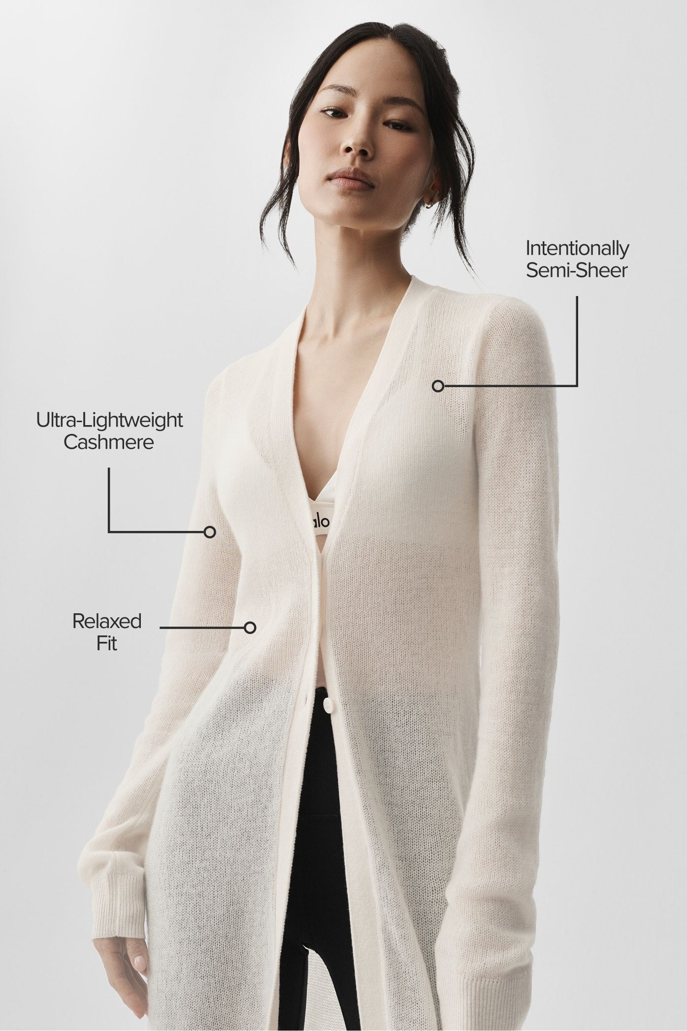 Sheer Cashmere Long Cardigan - Ivory — photo 2