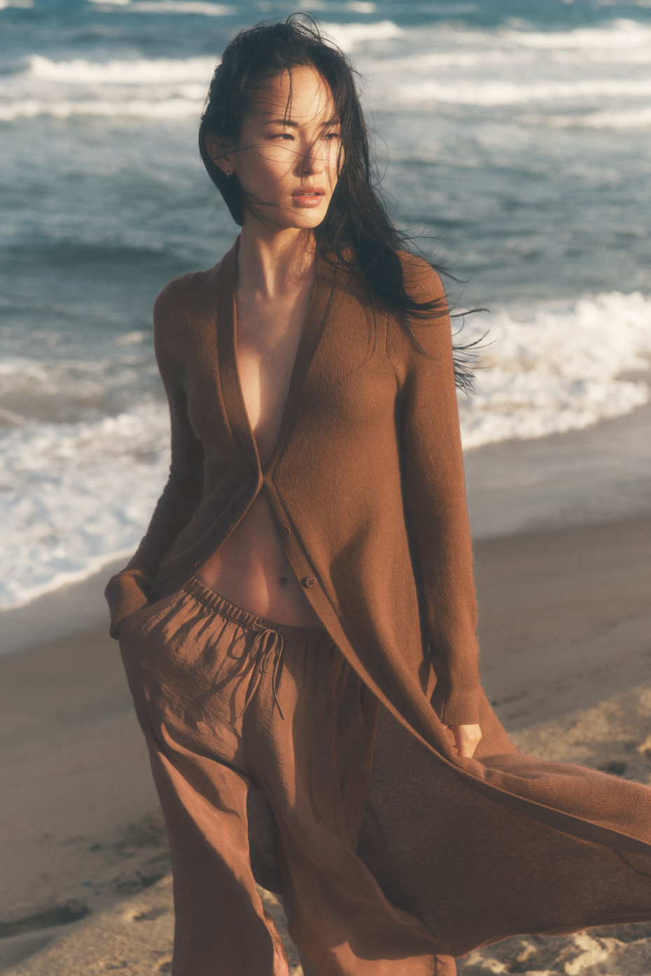 Sheer Cashmere Long Cardigan - Sun Kissed Brown — photo 1