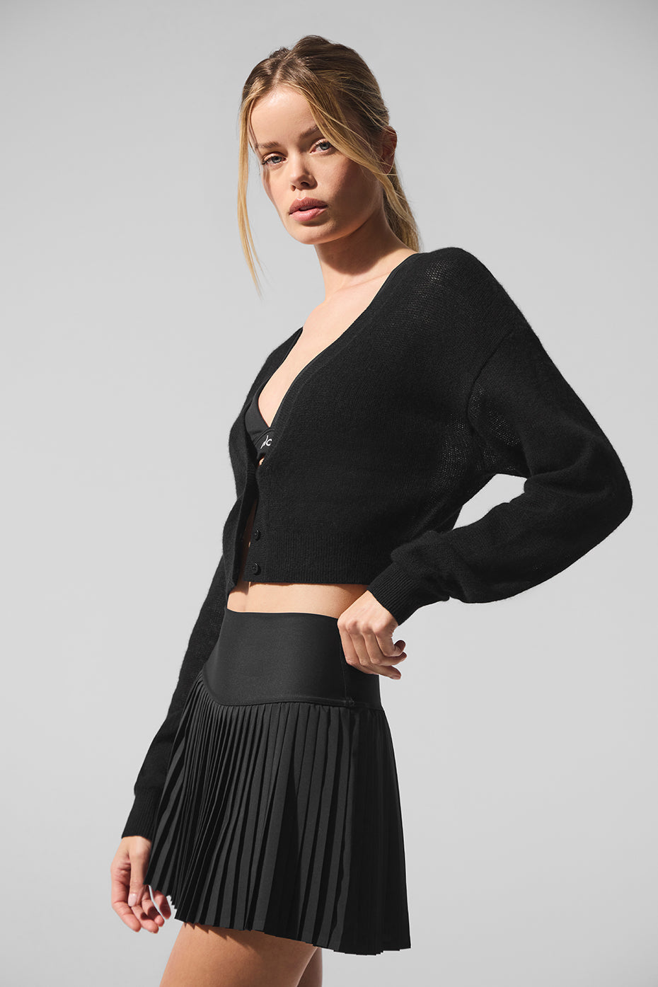 Sheer Cashmere Cropped Cardigan - Black — photo 1