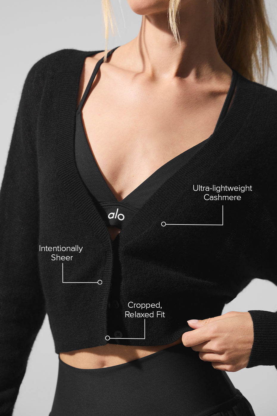 Sheer Cashmere Cropped Cardigan - Black — photo 2