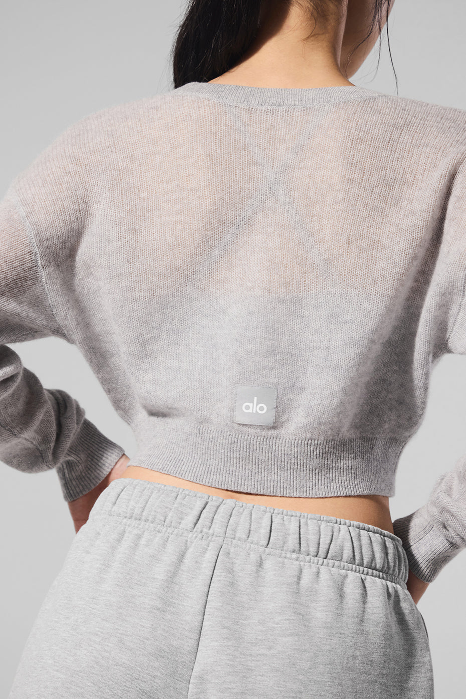 Sheer Cashmere Cropped Cardigan - Athletic Heather Grey — photo 4