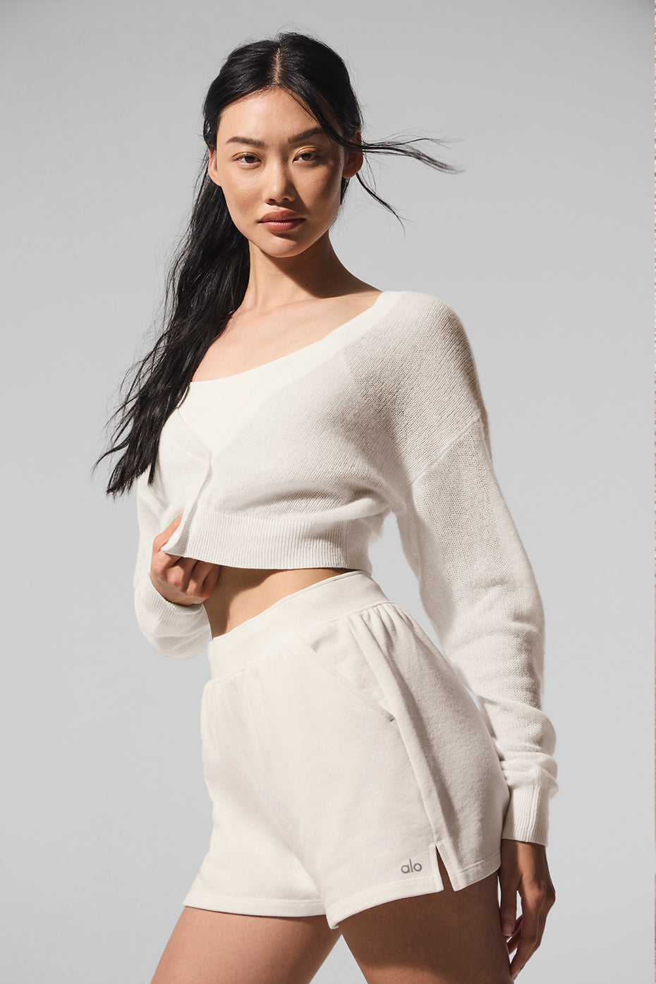 Sheer Cashmere Cropped Cardigan - Ivory — photo 3