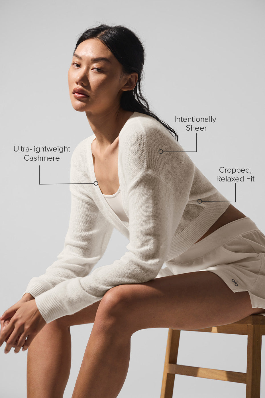 Sheer Cashmere Cropped Cardigan - Ivory — photo 2