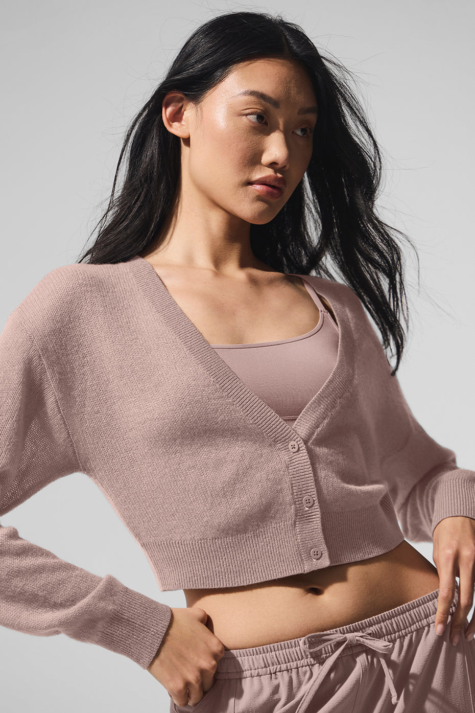 Sheer Cashmere Cropped Cardigan - Taupe — photo 2