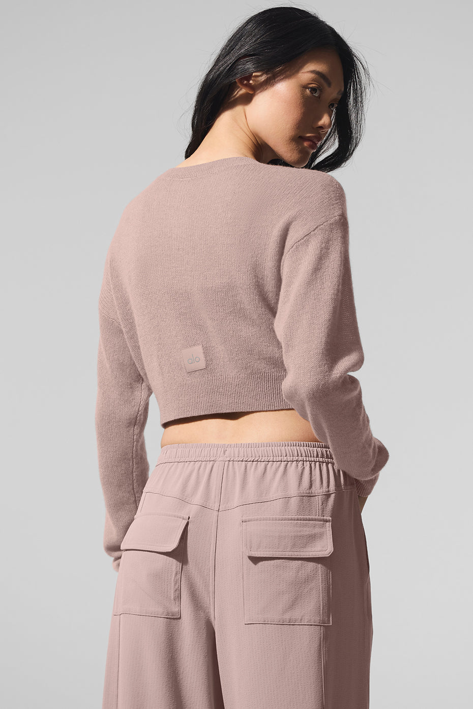Sheer Cashmere Cropped Cardigan - Taupe — photo 3