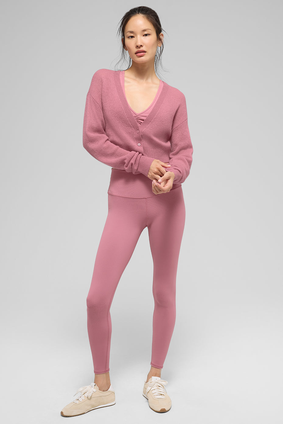 Sheer Cashmere Cropped Cardigan - Pink Wild Rose — photo 3