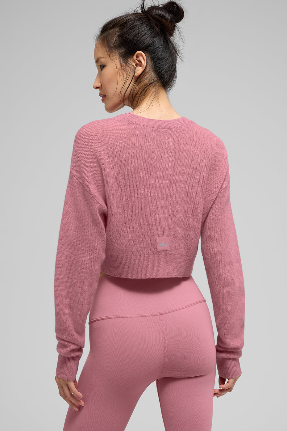 Sheer Cashmere Cropped Cardigan - Pink Wild Rose — photo 2