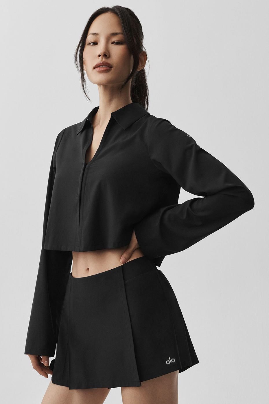 Cropped Unmatched Long Sleeve - Black — photo 1