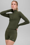 ALO Softsculpt Precision 1/4 Zip Long Sleeve - Green Olive — photo 1
