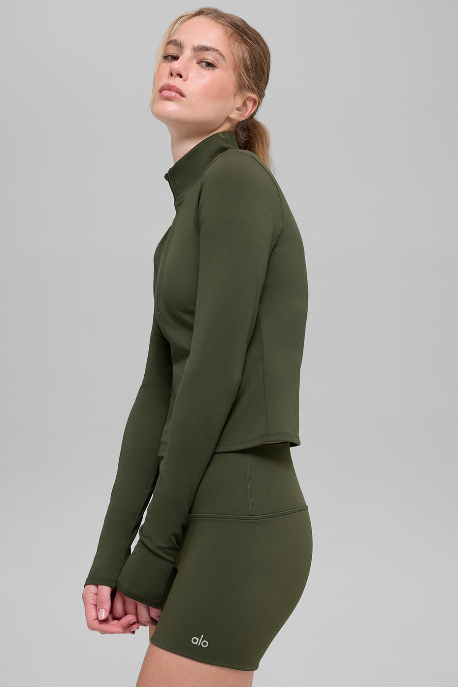 ALO Softsculpt Precision 1/4 Zip Long Sleeve - Green Olive — photo 3