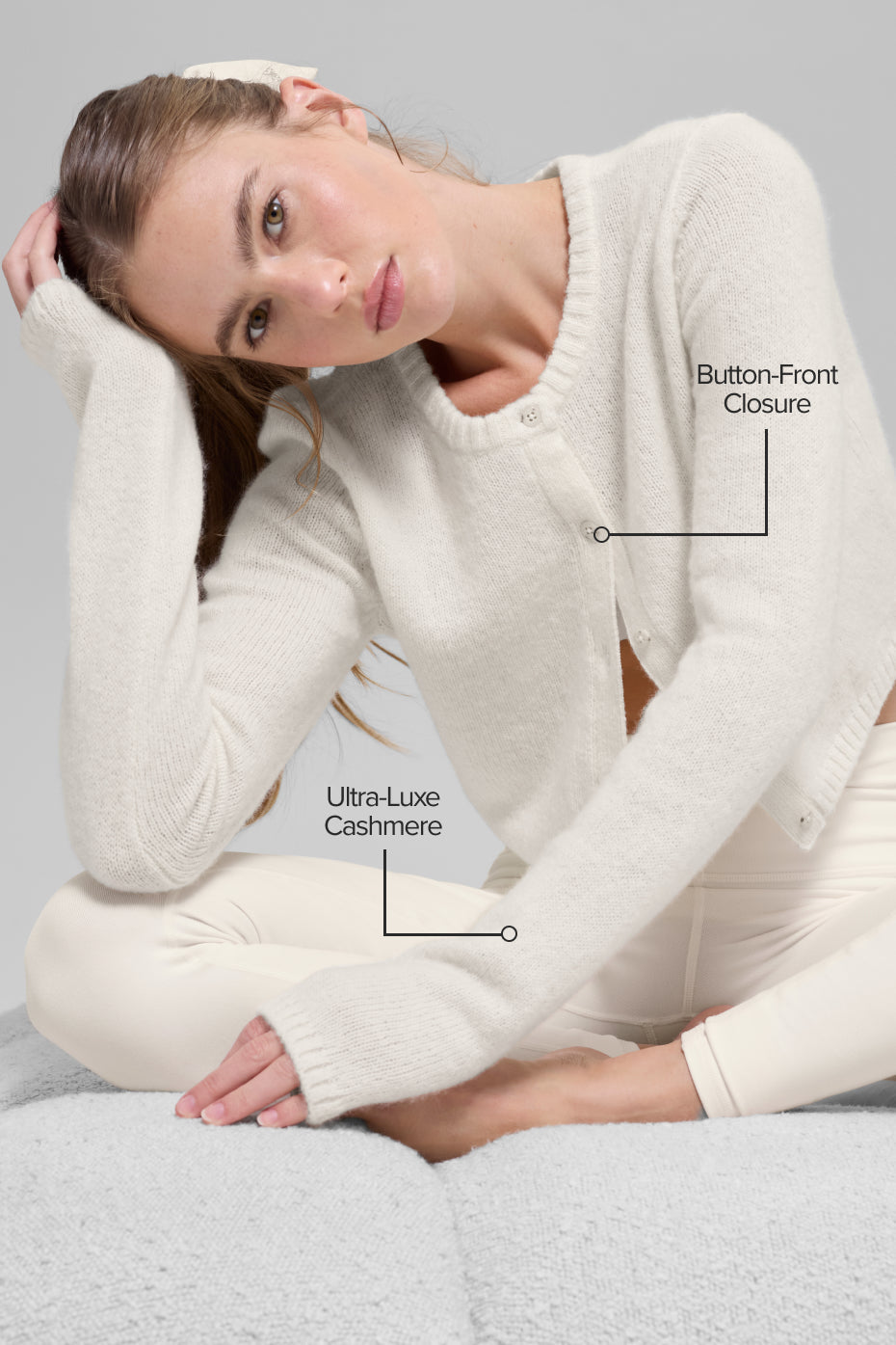 Wool Cashmere New Class Cropped Cardigan - Ivory — photo 2