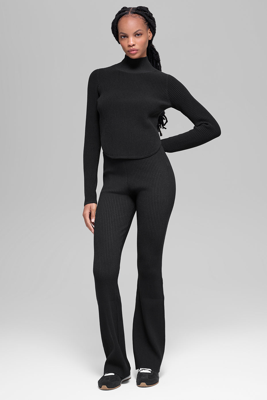 Denim Knit Backless Long Sleeve - Black/Anthracite — photo 5