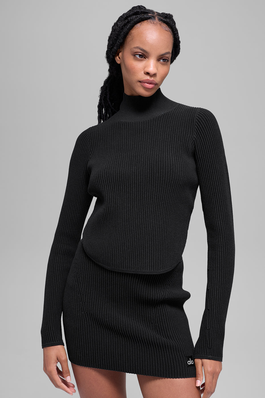 Denim Knit Backless Long Sleeve - Black/Anthracite — photo 1