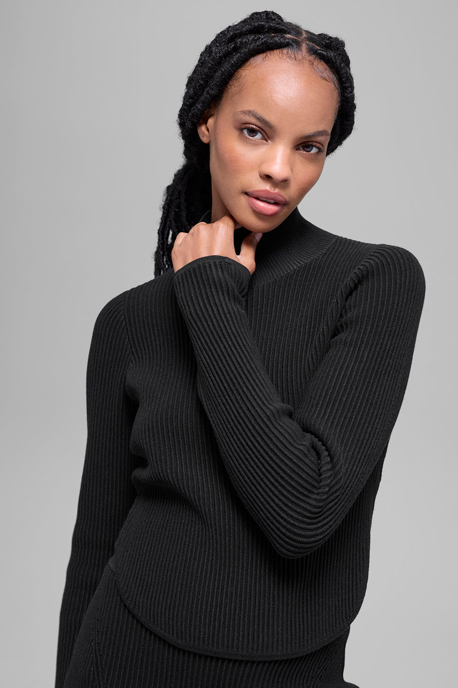 Denim Knit Backless Long Sleeve - Black/Anthracite — photo 4