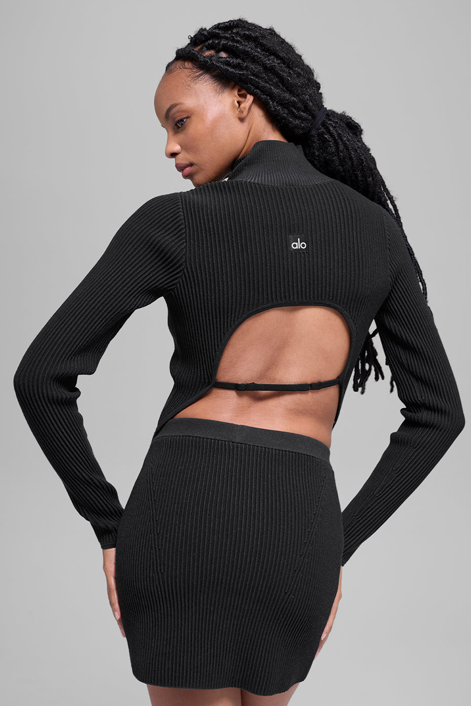 Denim Knit Backless Long Sleeve - Black/Anthracite — photo 3