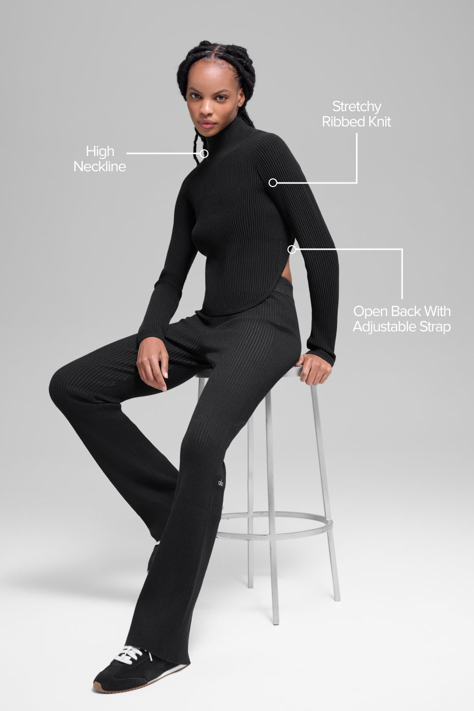 Denim Knit Backless Long Sleeve - Black/Anthracite — photo 2