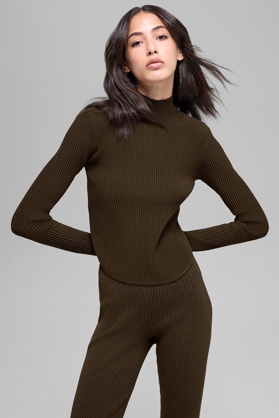 Denim Knit Backless Long Sleeve - Espresso/Black — photo 3