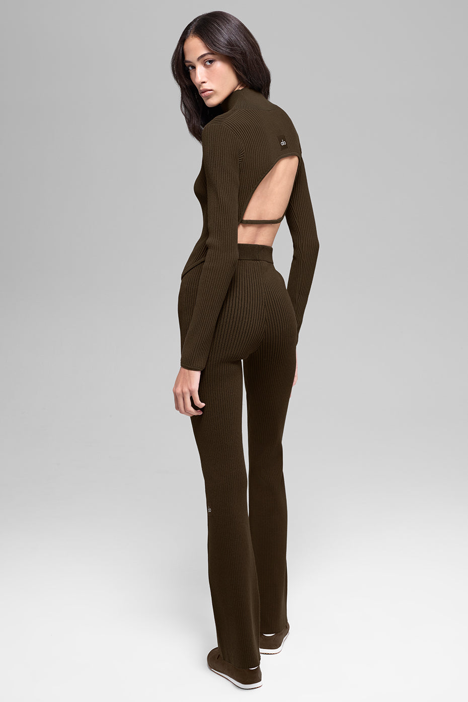 Denim Knit Backless Long Sleeve - Espresso/Black — photo 4