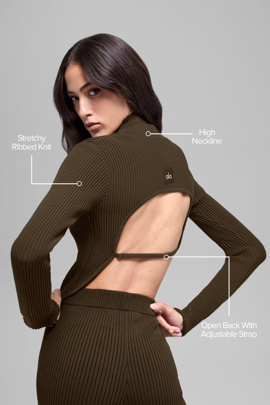 Denim Knit Backless Long Sleeve - Espresso/Black — photo 2