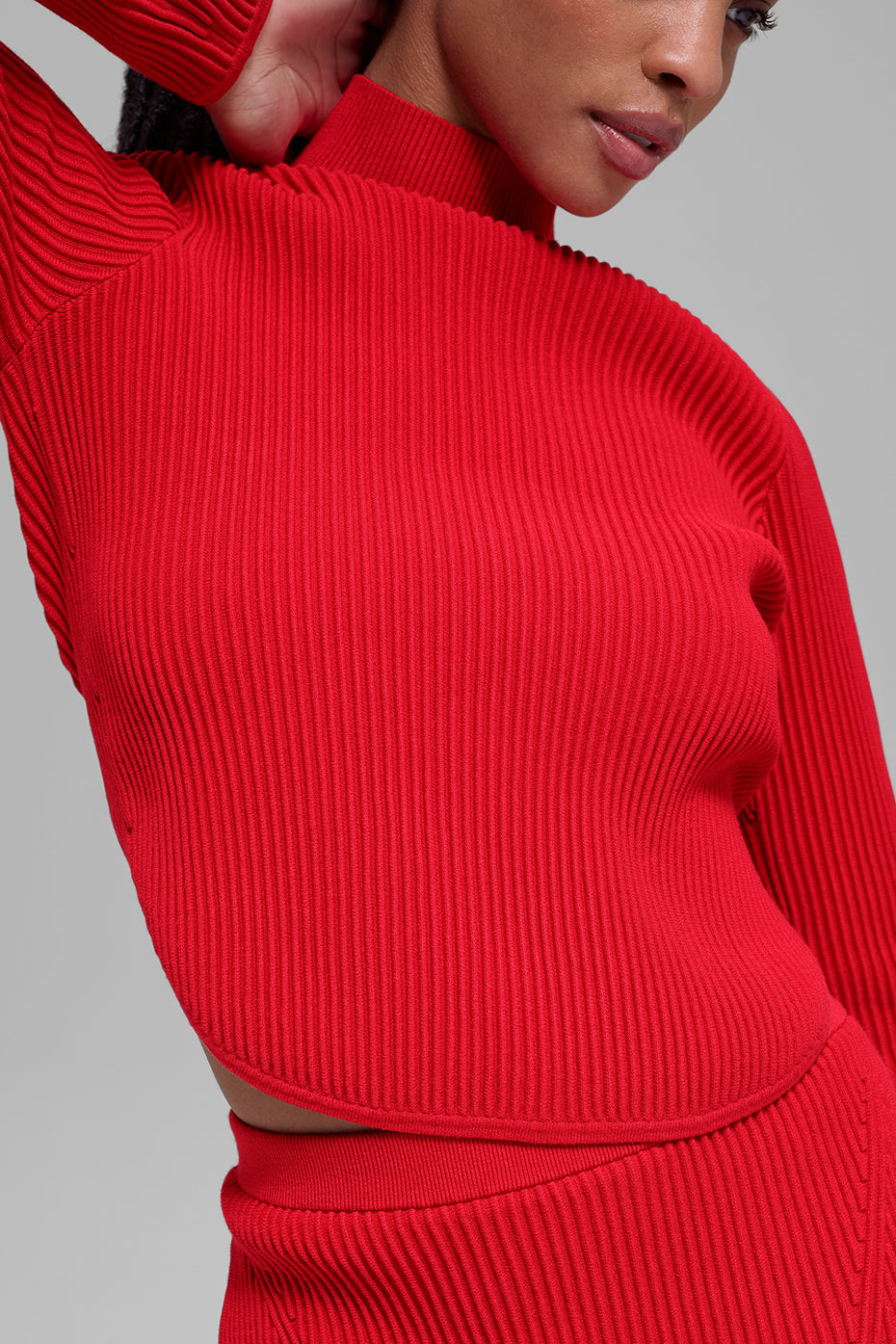 Denim Knit Backless Long Sleeve - Bright Red — photo 3