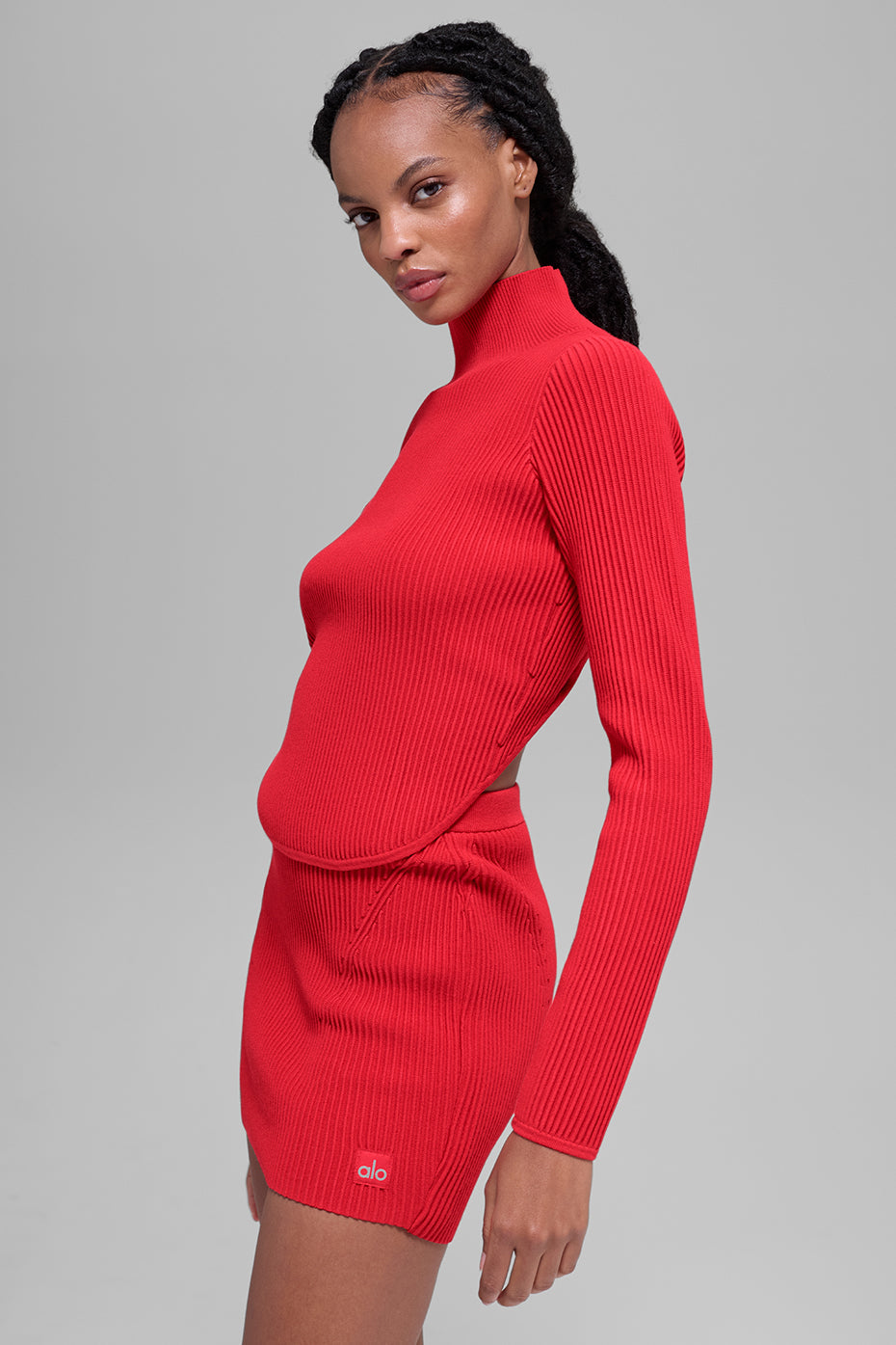 Denim Knit Backless Long Sleeve - Bright Red — photo 1