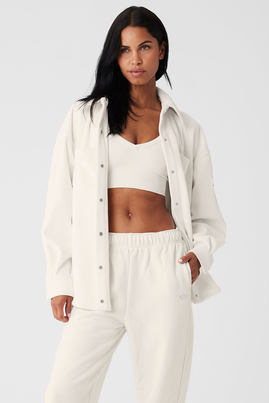 Ribbed Velour Mountain Side Shacket - Ivory — photo 1