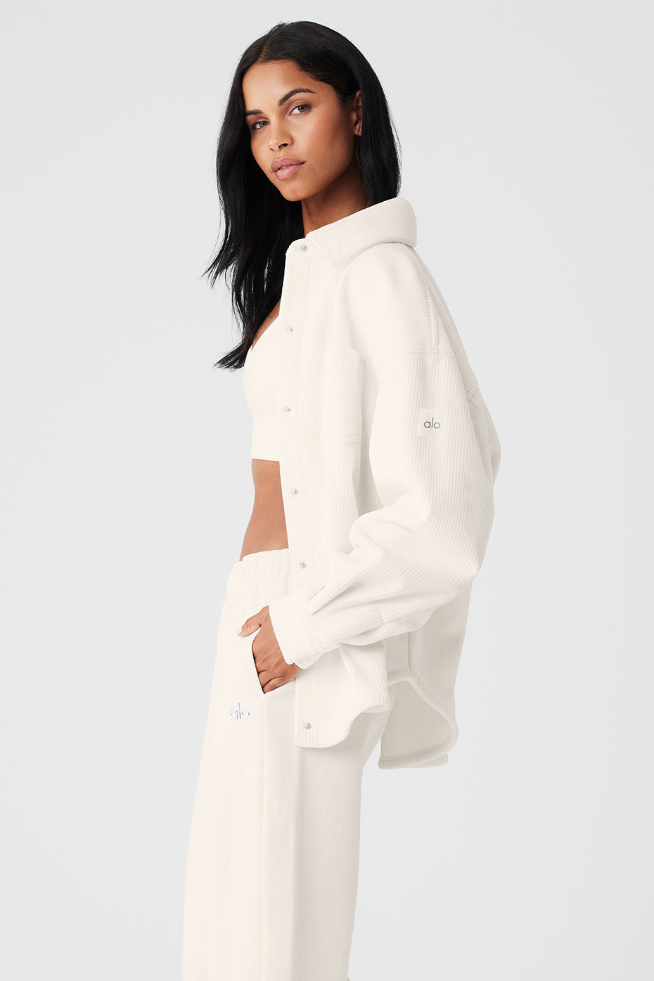 Ribbed Velour Mountain Side Shacket - Ivory — photo 3