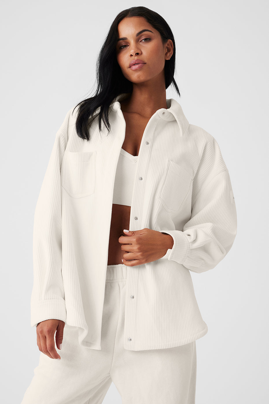 Ribbed Velour Mountain Side Shacket - Ivory — photo 4
