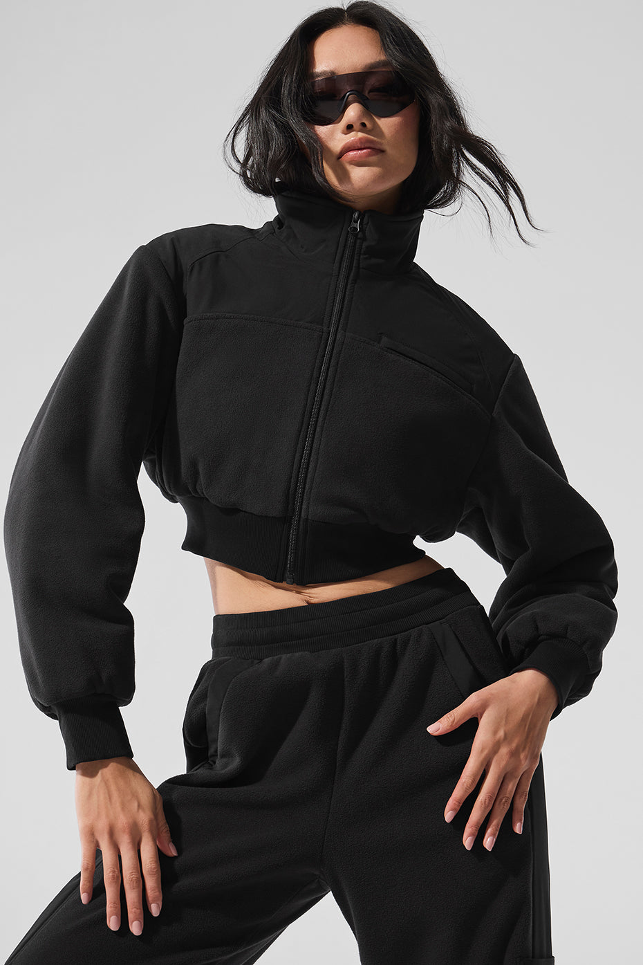 Polar Fleece Cropped Wintry Mix Jacket - Black — photo 1
