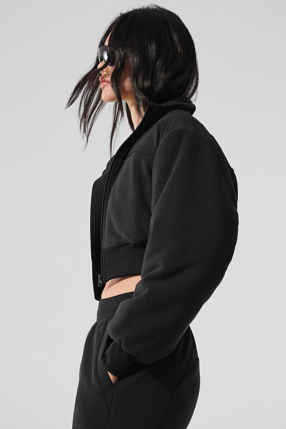 Polar Fleece Cropped Wintry Mix Jacket - Black — photo 3