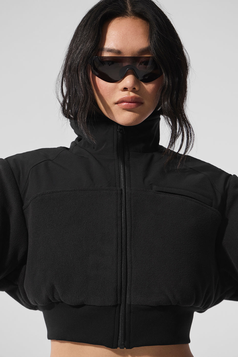 Polar Fleece Cropped Wintry Mix Jacket - Black — photo 4