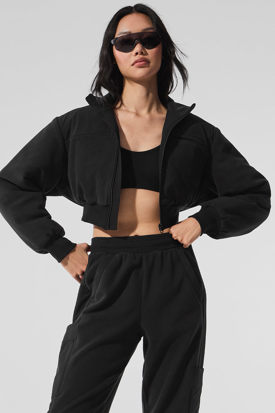 Polar Fleece Cropped Wintry Mix Jacket - Black — photo 5