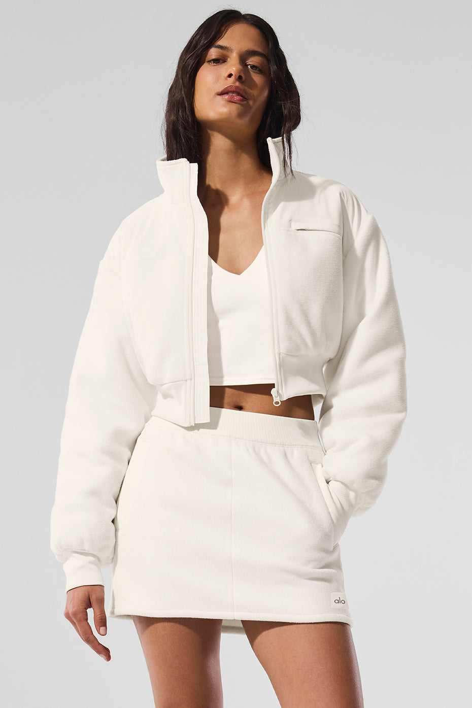 Polar Fleece Cropped Wintry Mix Jacket - Ivory — photo 1