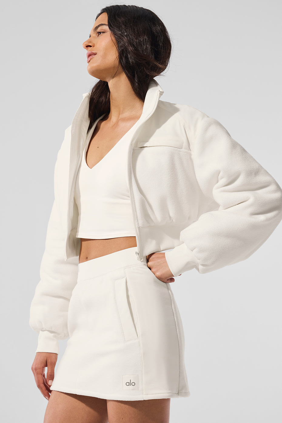 Polar Fleece Cropped Wintry Mix Jacket - Ivory — photo 3