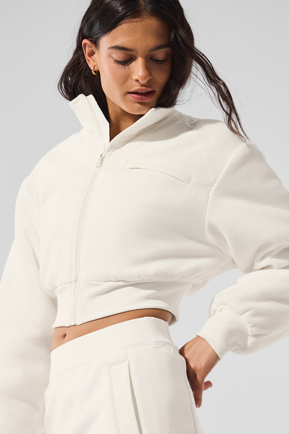 Polar Fleece Cropped Wintry Mix Jacket - Ivory — photo 4