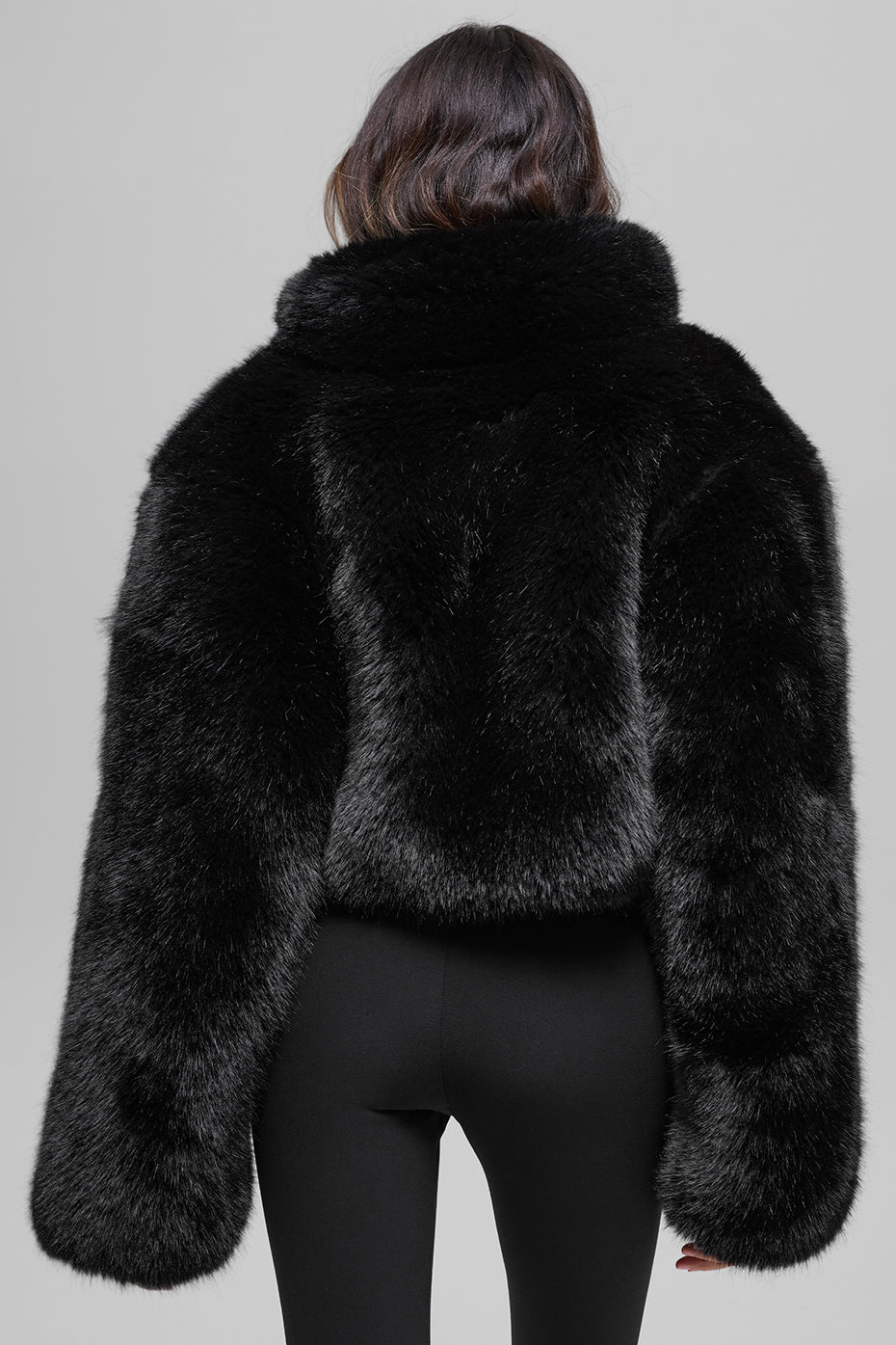 Opulent Faux Fur Cropped Jacket - Black — photo 4