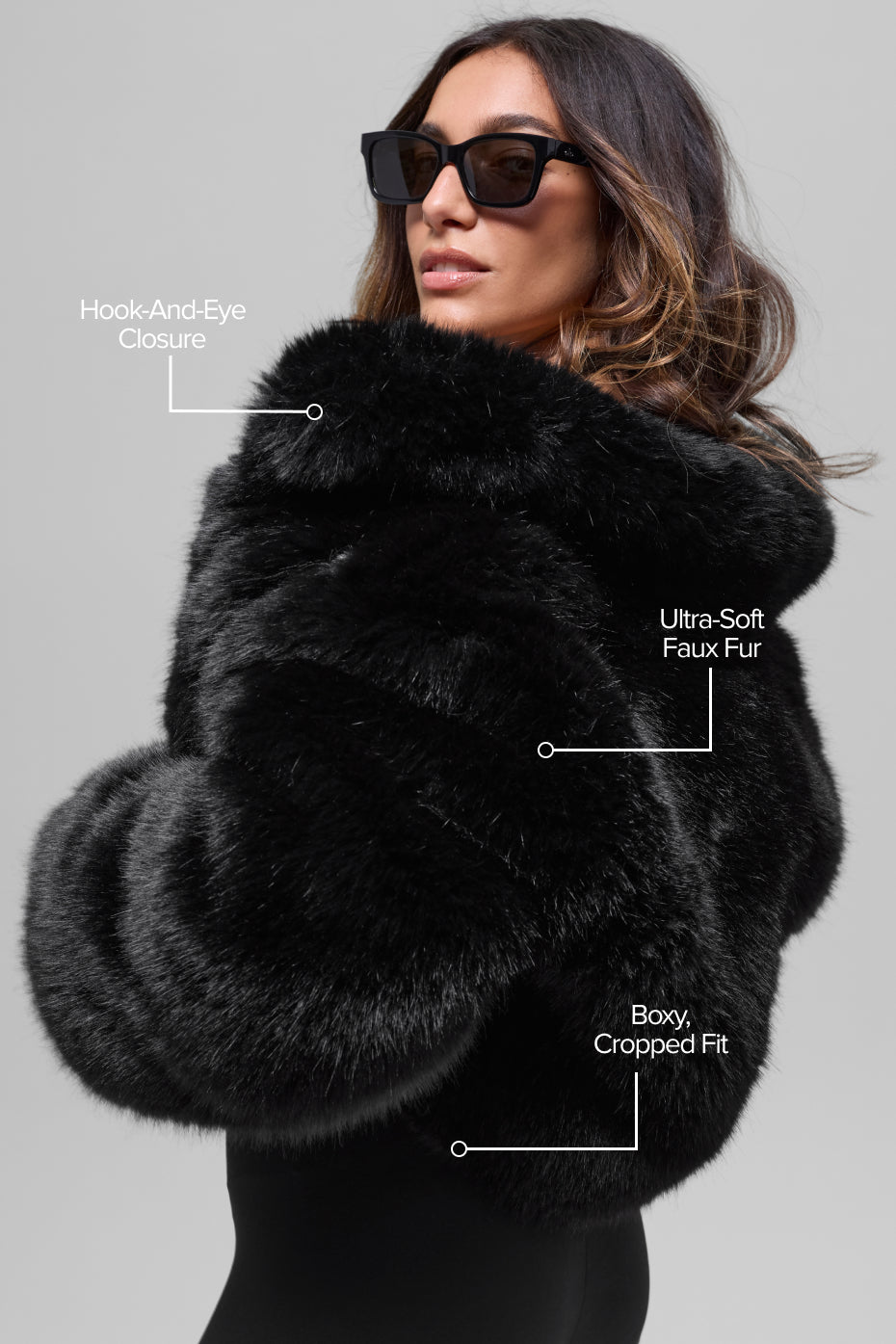 Opulent Faux Fur Cropped Jacket - Black — photo 2