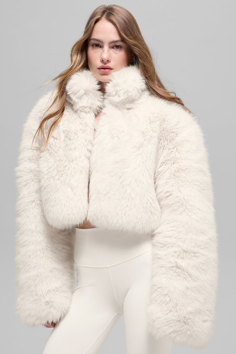 Opulent Faux Fur Cropped Jacket - Ivory — photo 1