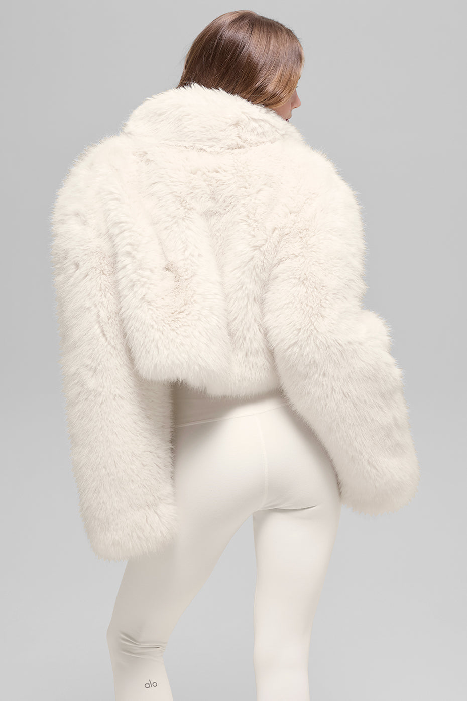 Opulent Faux Fur Cropped Jacket - Ivory — photo 3