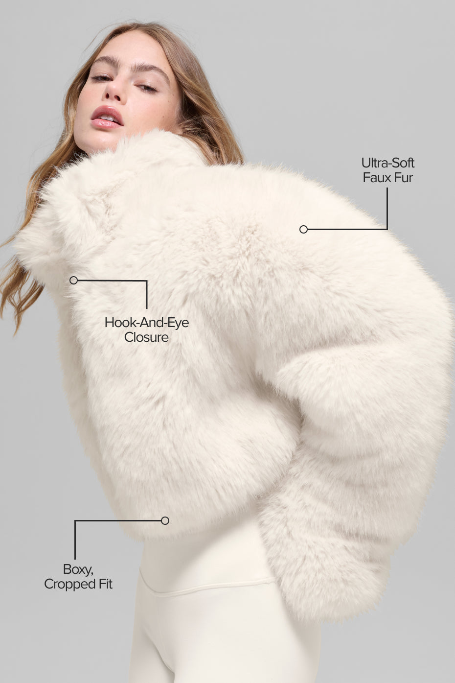 Opulent Faux Fur Cropped Jacket - Ivory — photo 2