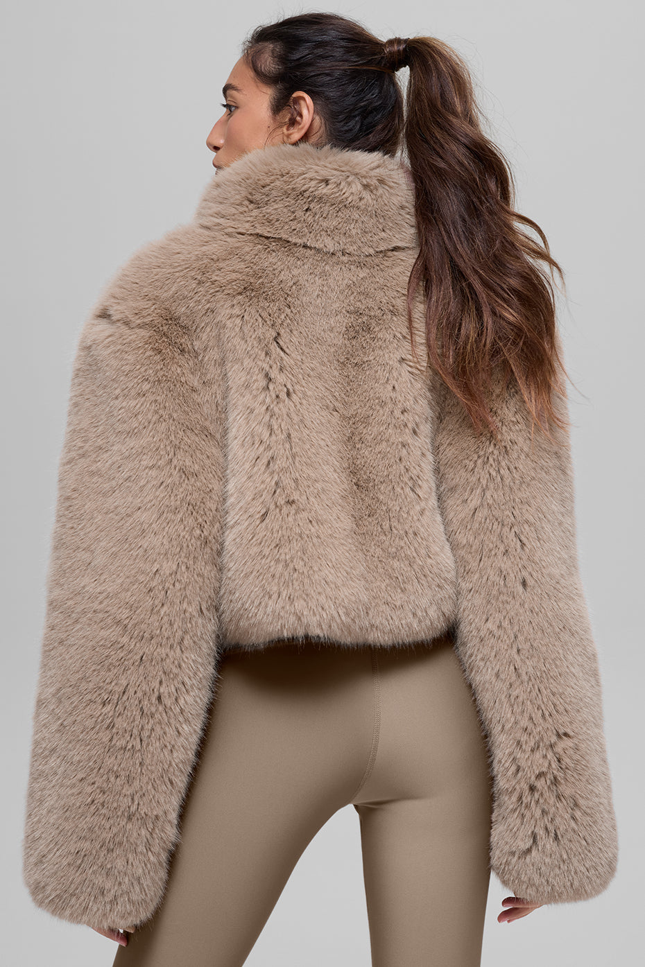 Opulent Faux Fur Cropped Jacket - Oat — photo 3