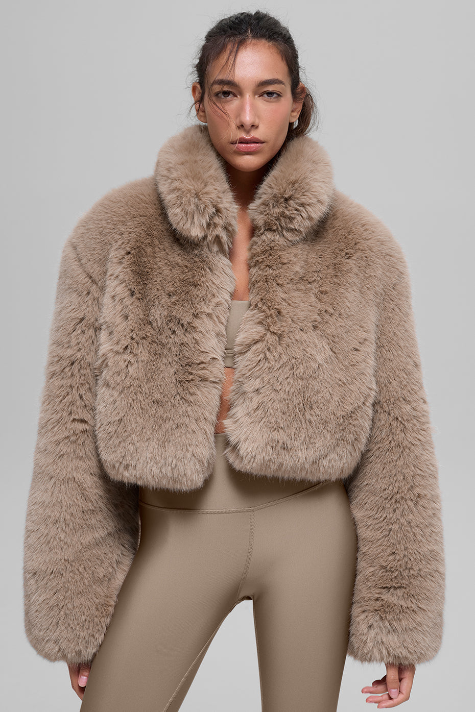 Opulent Faux Fur Cropped Jacket - Oat — photo 1