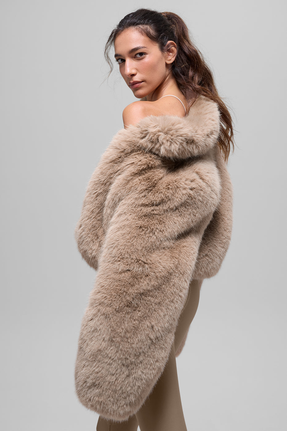 Opulent Faux Fur Cropped Jacket - Oat — photo 2