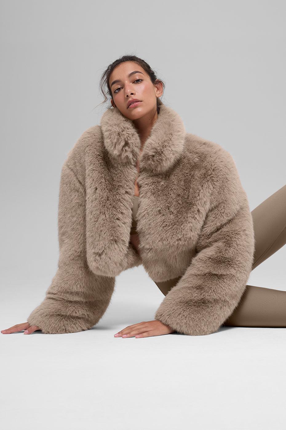 Opulent Faux Fur Cropped Jacket - Oat — photo 5