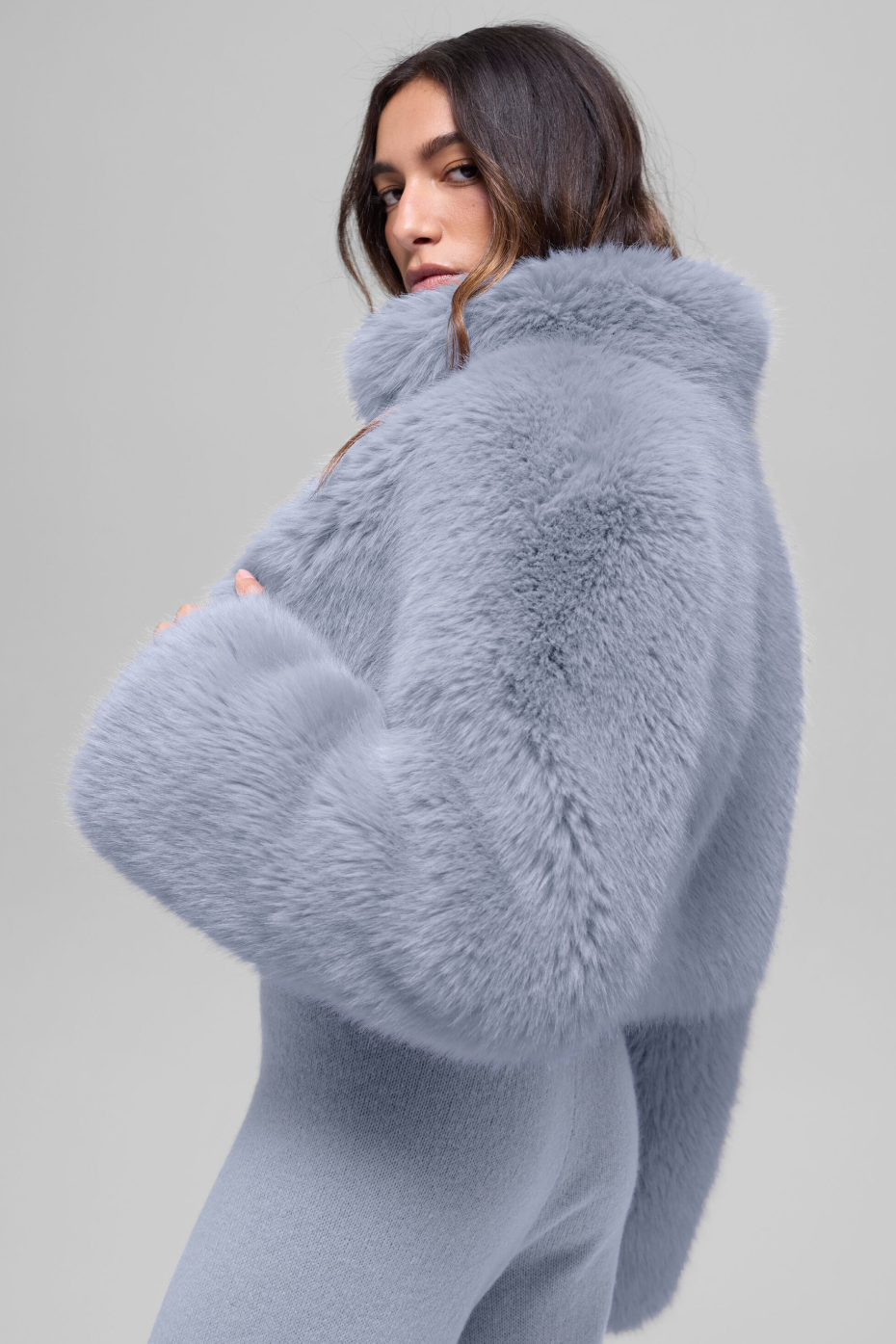 Opulent Faux Fur Cropped Jacket - Winter Frost — photo 3