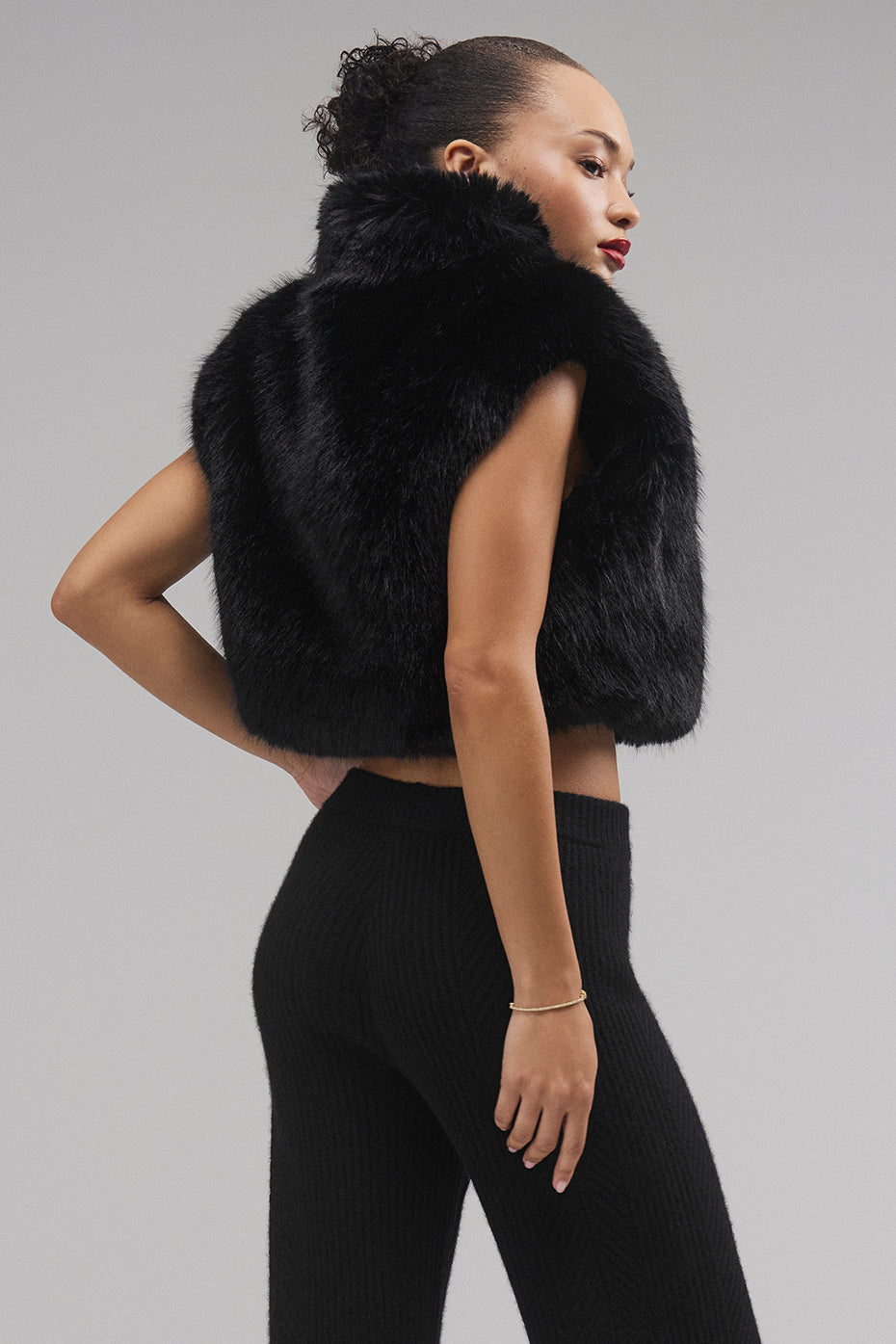 Opulent Faux Fur Cropped Vest - Black — photo 2