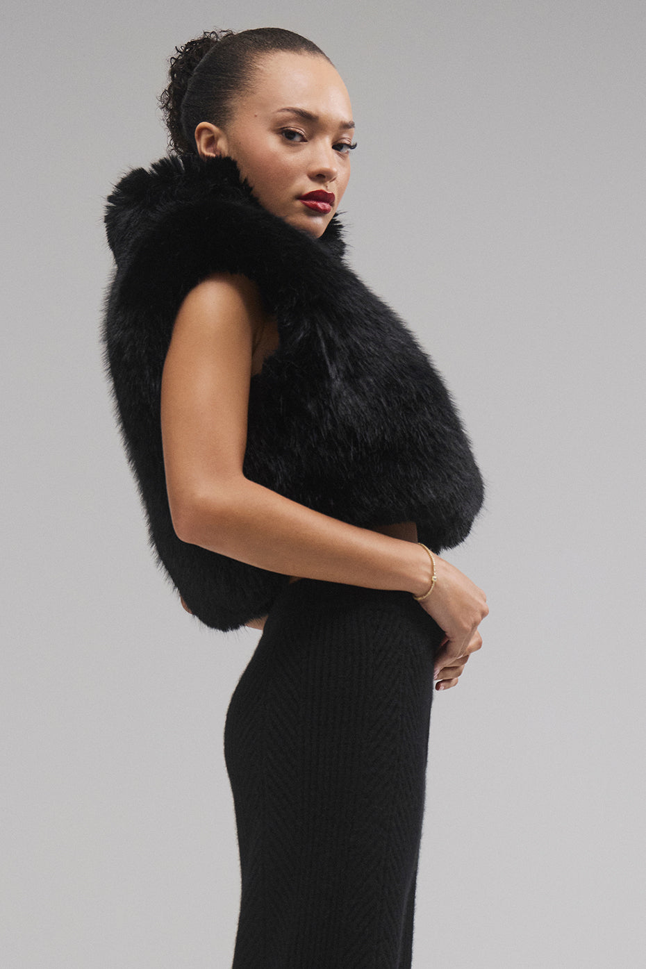Opulent Faux Fur Cropped Vest - Black — photo 3