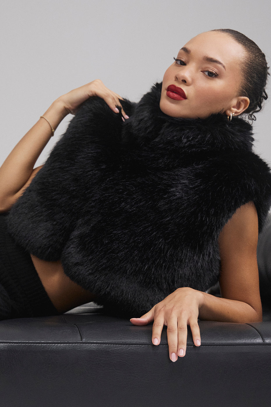 Opulent Faux Fur Cropped Vest - Black — photo 4