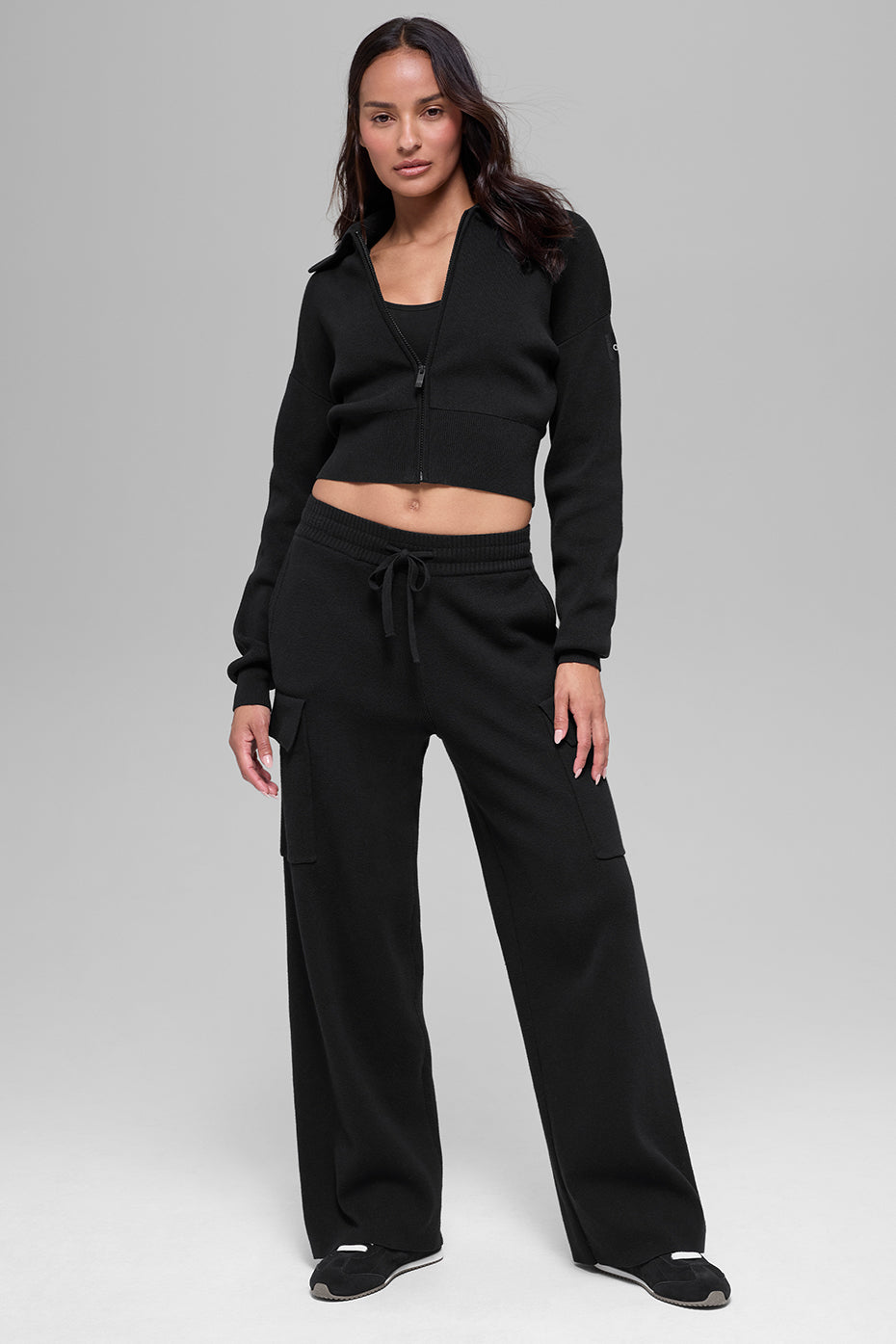 Scholar Knit Cropped Full Zip Jacket - Black — photo 5