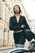Scholar Knit Cropped Full Zip Jacket - Black — photo 1